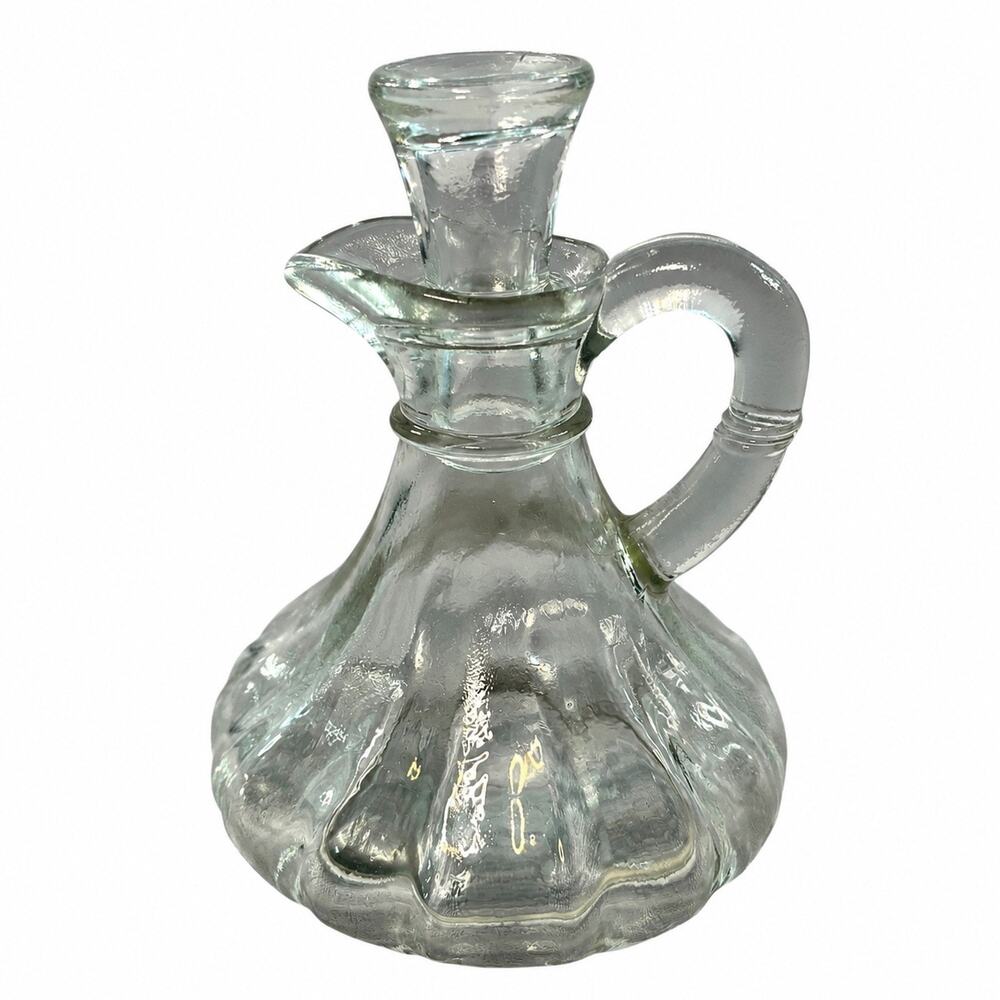 Vintage Clear Glass Cruet Decanter with Stopper Handle 6 Inch Oil Vinegar Bottle